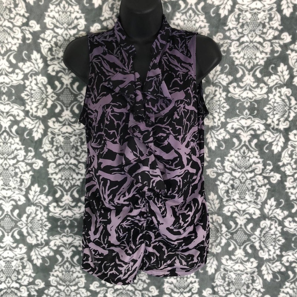 The Limited Rouched Purple & Black Ruffled Top